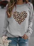 Leopard Heart Printed Hoodies Women Fleece Long Sleeve O Neck Loose Sweatshirt Girls Women Hoodie Pullovers   Winter Autumn