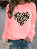 Leopard Heart Printed Hoodies Women Fleece Long Sleeve O Neck Loose Sweatshirt Girls Women Hoodie Pullovers   Winter Autumn