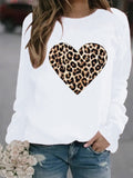 Leopard Heart Printed Hoodies Women Fleece Long Sleeve O Neck Loose Sweatshirt Girls Women Hoodie Pullovers   Winter Autumn