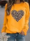 Leopard Heart Printed Hoodies Women Fleece Long Sleeve O Neck Loose Sweatshirt Girls Women Hoodie Pullovers   Winter Autumn