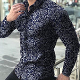 Nukty Fashion Shirts For Men Long Sleeve Floral Print Shirt Autumn Shirts Men Dress Camisa Button Lapels Collar Male Turn Down Collar