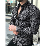 Nukty Fashion Shirts For Men Long Sleeve Floral Print Shirt Autumn Shirts Men Dress Camisa Button Lapels Collar Male Turn Down Collar