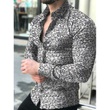 Nukty Fashion Shirts For Men Long Sleeve Floral Print Shirt Autumn Shirts Men Dress Camisa Button Lapels Collar Male Turn Down Collar