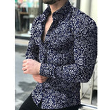 Nukty Fashion Shirts For Men Long Sleeve Floral Print Shirt Autumn Shirts Men Dress Camisa Button Lapels Collar Male Turn Down Collar