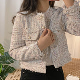 ZAWFL Autumn Winter Tweed Jackets Women O-Neck Long Sleeve Loose Wool Coat Single Breasted Outwear Vintage Harajuku