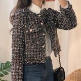 Autumn Winter Tweed Jackets Women O-Neck Long Sleeve Loose Wool Coat Single Breasted Outwear Vintage Harajuku