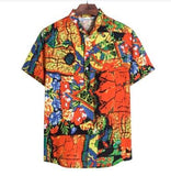 Summer Fashion Casual Men Baggy Beach Hawaiian Print Short Sleeve Button Retro Shirts Tops Blouse Men Shirt Summer New