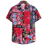 Summer Fashion Casual Men Baggy Beach Hawaiian Print Short Sleeve Button Retro Shirts Tops Blouse Men Shirt Summer New