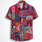Summer Fashion Casual Men Baggy Beach Hawaiian Print Short Sleeve Button Retro Shirts Tops Blouse Men Shirt Summer New