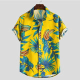 Summer Fashion Casual Men Baggy Beach Hawaiian Print Short Sleeve Button Retro Shirts Tops Blouse Men Shirt Summer New