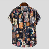 Summer Fashion Casual Men Baggy Beach Hawaiian Print Short Sleeve Button Retro Shirts Tops Blouse Men Shirt Summer New