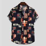 Summer Fashion Casual Men Baggy Beach Hawaiian Print Short Sleeve Button Retro Shirts Tops Blouse Men Shirt Summer New