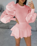 Retro Women Shirts Long Puff Sleeve Blouse Spring Autumn Fashion Female Blouses Black White Solid Tops Plus Size Clothing