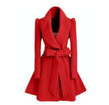 Korean women's woolen windbreaker Overcoat jacket coats Red XL autumn and winter long windbreaker Overcoat fashion coat jacket