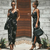 Summer Women Sleeveless Sling Loose Baggy Long Pants Floral Casual Trousers Overalls Pants Solid Romper Jumpsuit