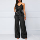 Nukty Summer Women's Denim Jumpsuit Sexy High Waist Wide Leg Long Pants Romper Front Tie Knotted Jeans V-neck Overalls