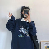 Vintage Polo Collar Oversized Hoodies Women Korean Trendy Autumn Letter Print Sweatshirt Loose Harajuku Top Long Sleeve