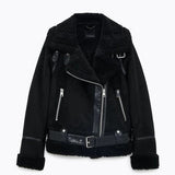 Faux Fur Leather Jacket Women Wool Coat Winter Thick Motorcycle Jackets Vintage Suede Lambswool Coats Loose Outwear Women Jacket