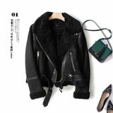 Faux Fur Leather Jacket Women Wool Coat Winter Thick Motorcycle Jackets Vintage Suede Lambswool Coats Loose Outwear Women Jacket
