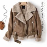 Faux Fur Leather Jacket Women Wool Coat Winter Thick Motorcycle Jackets Vintage Suede Lambswool Coats Loose Outwear Women Jacket