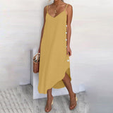 Womens Summer Sundress Sexy Spaghetti Straps Beach Dress Celmia Casual Loose Buttons Asymmetrical Plus Size Vestidos Robe