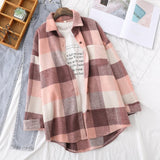 Nukty Spring New Women Big Plaid Full Sleeve Thick Warm Woolen Shirt Jacket Winter Oversize Tops Stylish Girl Casual Outwear T0N444T