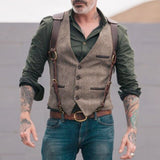 NUKTY Suit vest mens Business Casual vest men Slim Retro Waistcoat for Men Wedding European Style Brand Men's brown vest