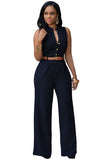 Formal Jumpsuit Wide Leg Pant Women Office Solid Color Sleeveless Belt Shirt Jumpsuit Basic V Neck Single Breasted Jumpsuit Work