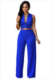 Formal Jumpsuit Wide Leg Pant Women Office Solid Color Sleeveless Belt Shirt Jumpsuit Basic V Neck Single Breasted Jumpsuit Work