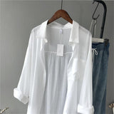NUKTY  Autumn Women Long Sleeve White Shirts Blouse High quality loose Blouse Tops Cotton Casual White Long Blouse Women