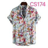 Fashion Dot Mens Hawaiian Beach Shirts Summer New Short Sleeve Floral Print Tropical Aloha Shirts Holiday Vacation Clothing