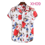 Fashion Dot Mens Hawaiian Beach Shirts Summer New Short Sleeve Floral Print Tropical Aloha Shirts Holiday Vacation Clothing