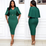 Slim Women Dress Elegant Fashion Office Lady V-Neck Cloak Dress Bodycon Robe Party Gowns Vestidos African Outfits