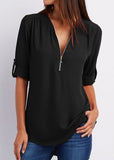 Zipper Short Sleeve Women Shirts Sexy V Neck Solid Womens Tops And Blouses Casual Tee Shirts Tops Female Clothes Plus Size