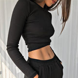 Nukty Irene O Neck Long Sleeve Shirt Women Ribbed Sexy Cropped Tops Spring Black Casual Skinny Slim Basic Woman T Shirts White