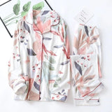 Spring Leaves Printed Women's Pajama Cotton Plus Size Two-piece Set Brief Fashion Long Sleeve Home Clothes Female Sleepwear