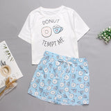 Nukty Women's Sleepwear Cute Cartoon Print Short Set Pajamas for Women  Pajama Set Sweet Short Sleeve T Shirts & Shorts Summer Pijama