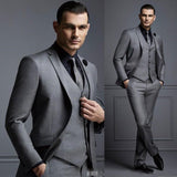 New Grey Mens Suit Groom Suit Cheap Formal Man Suits for Wedding Best Men Slim Fit Groom Tuxedos for Man(Jacket+Vest+Pants)terno