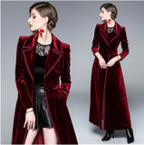 New Winter Runway Designer Women Vintage Notched Collar Wrap Black Velvet Maxi Coat Thick Warm Long Trench Coat Outwear