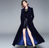 New Winter Runway Designer Women Vintage Notched Collar Wrap Black Velvet Maxi Coat Thick Warm Long Trench Coat Outwear