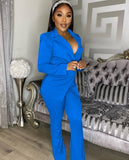 Two Piece Office Wear Women's Suit Coat With Pants Autumn And Winter  New Solid Color Long Sleeve V Neck Fashion Casual Suit