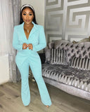 Two Piece Office Wear Women's Suit Coat With Pants Autumn And Winter  New Solid Color Long Sleeve V Neck Fashion Casual Suit
