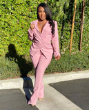Two Piece Office Wear Women's Suit Coat With Pants Autumn And Winter  New Solid Color Long Sleeve V Neck Fashion Casual Suit