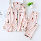 Spring Leaves Printed Women's Pajama Cotton Plus Size Two-piece Set Brief Fashion Long Sleeve Home Clothes Female Sleepwear