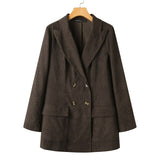 Winter Women's Corduroy Blazers Jackets ZANZEA  Autumn Double Breasted Pockets Outerwear Vintage Solid Thin Coats
