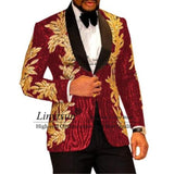 Nukty Slim Fit terno masculino Shiny Sequins Gold Applique Suits Men Prom Tuxedos Grooms Set 2 Pieces(Blazer+Pants) Costume Homme
