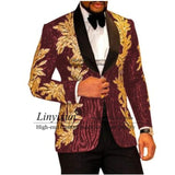 Nukty Slim Fit terno masculino Shiny Sequins Gold Applique Suits Men Prom Tuxedos Grooms Set 2 Pieces(Blazer+Pants) Costume Homme