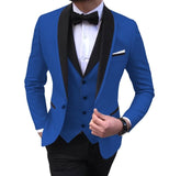 Blue Slit Mens Suits 3 Piece Black Shawl Lapel Casual Tuxedos for Wedding Groomsmen Suits Men (Blazer+Vest+Pant)