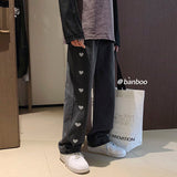 Men's Baggy Homme Straight Pants love Printing Jeans Fashion Blue/black Casual Pants Biker Denim Loose Trousers M-2XL