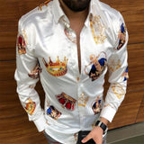 Nukty Casual Loose Turn-down Collar Mens Shirts Vintage Printing Button Short Sleeve Tops Summer Men Clothing Fashion Streetwear